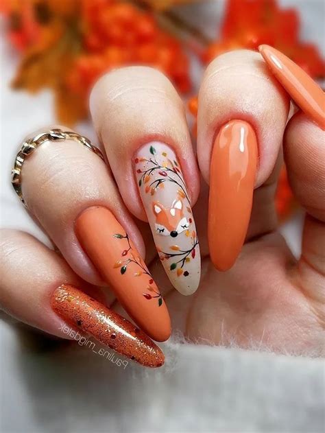 burnt orange fall nails|More.